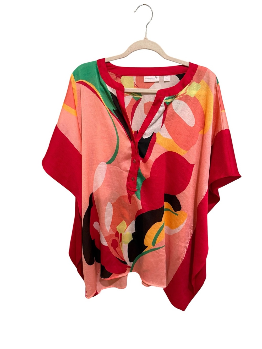 New York & Company Red and Pink Floral Pullover Tunic - Size XL